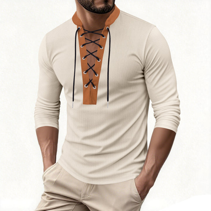Herren modisches Langarmshirt mit Schnürung Drune