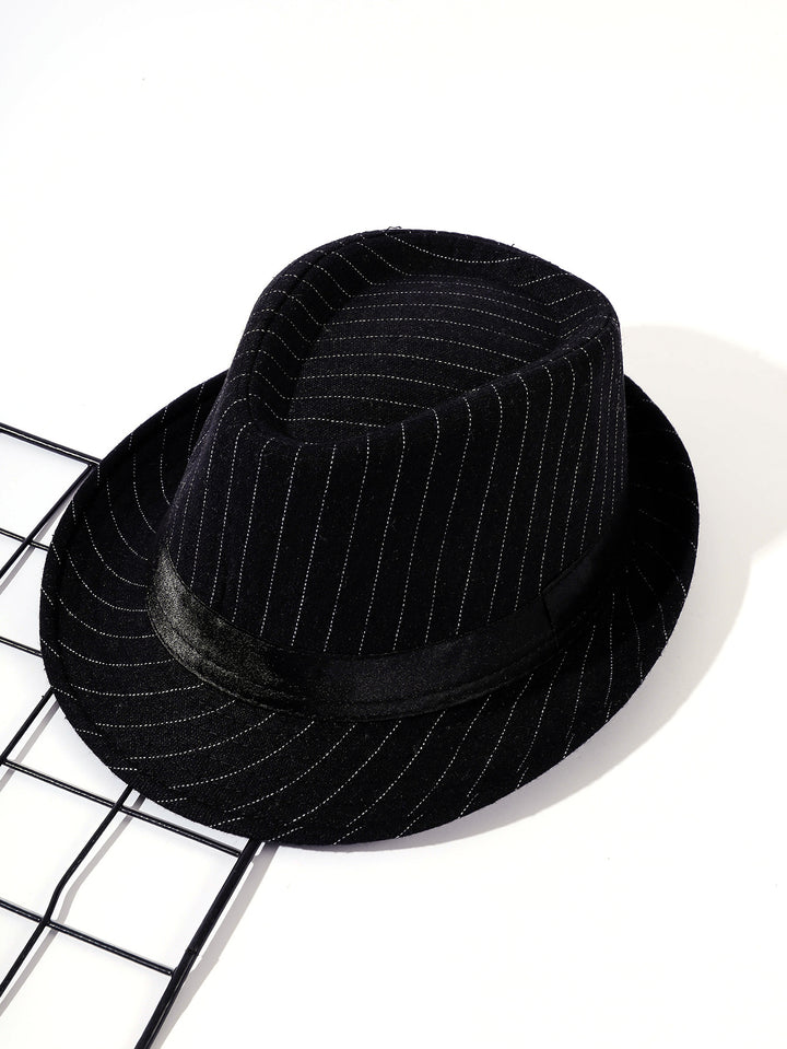 Damen eleganter Fedora-Hut mit gestreiftem Design und modischem Samtband Drune