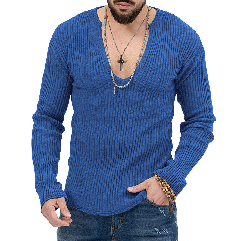 Herren elegantes Langarmshirt mit tiefem V-Ausschnitt und strukturiertem Gewebe Drune