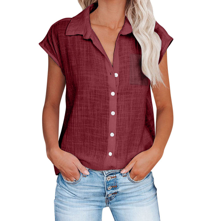 Damen Kurzarm Hemdbluse aus leichtem Leinenmix mit durchgehender Knopfleiste Drune