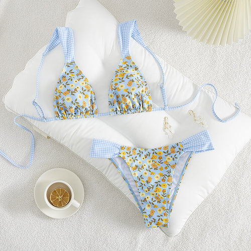 Damen Triangle-Bikini mit floralem Design und verstellbaren Trägern Drune