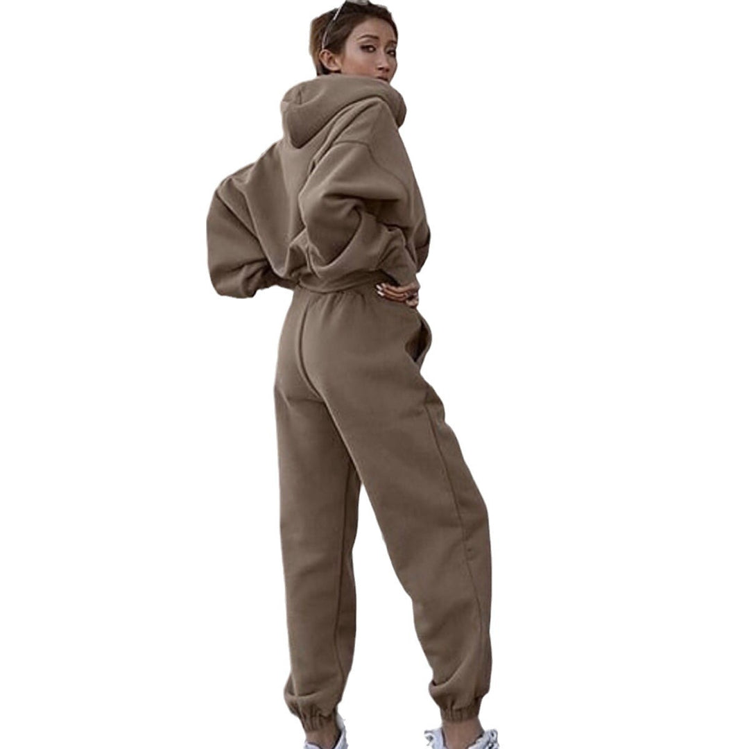 Damen nan kuscheliges kurzes Kapuzenpullover- und hochgeschnittene Jogginghose Set Drune