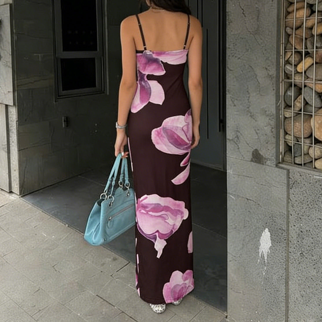 Damen Maxikleid mit floralem Design und schmalen Spaghettiträgern Drune