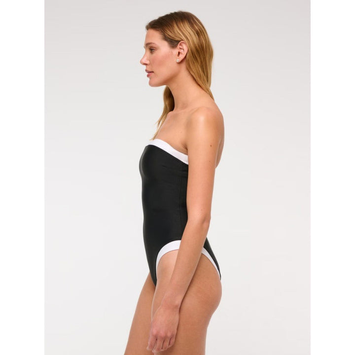 Damen Einteiler Badeanzug mit stilvollem Bandeau-Ausschnitt und kontrastierenden Akzenten Drune
