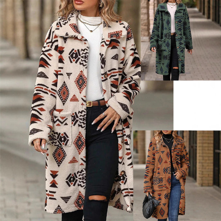 Damen Langarmlange Jacke mit geometrischem Muster Drune