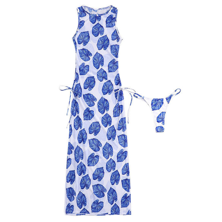 Damen Maxi-Kleid mit floralem Muster und verstellbaren Bindebändern Drune