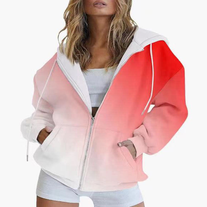 Damen Oversized Kapuzenjacke mit Farbverlauf und praktischen Taschen Drune