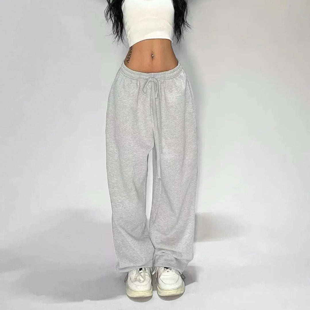 Damen nan weit geschnittene Loungehose mit hohem Bund extra weitem Bein und Tunnelzug Drune