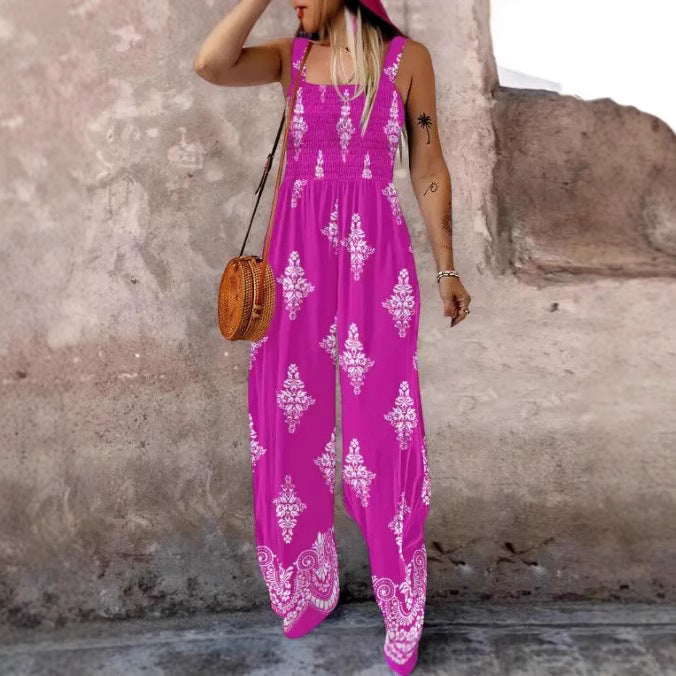 Damen luftiger Jumpsuit mit floralem Design und praktischen Taschen Drune