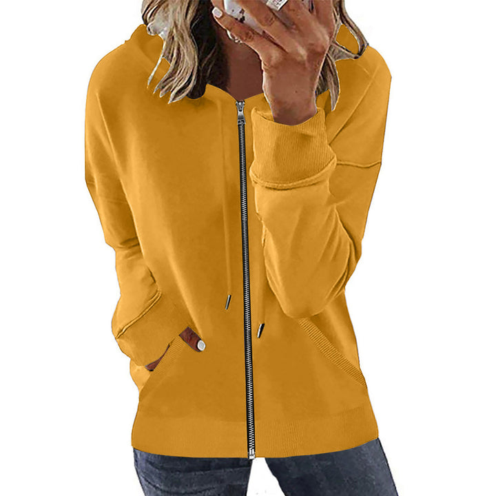 Damen nan Kapuzenjacke mit durchgehendem Reißverschluss, Kängurutaschen und elastischen Bündchen Drune