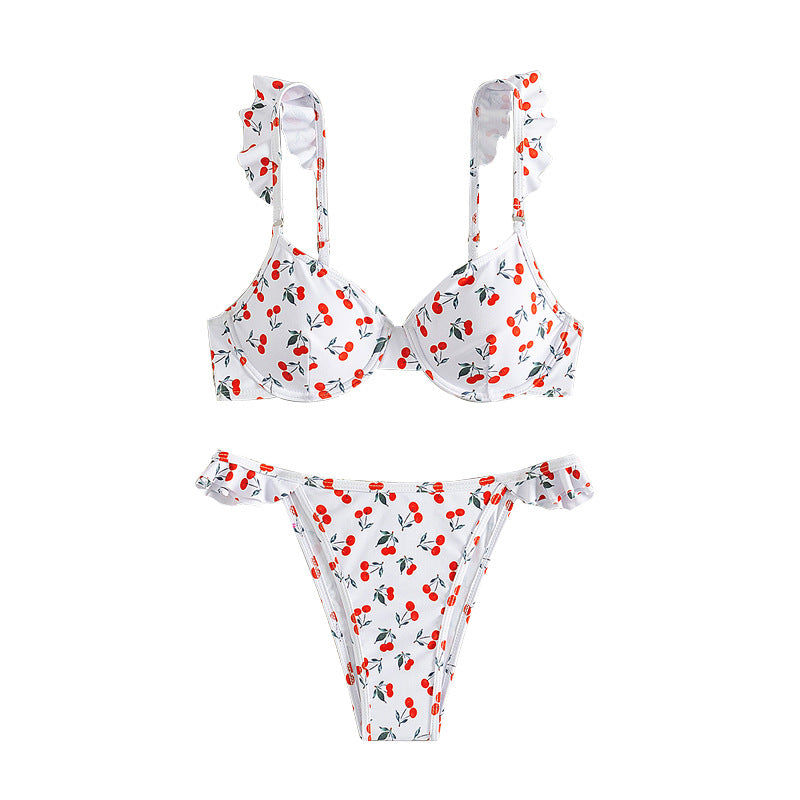 Damen Bikini mit verspieltem Rüschen- und Kirschmuster Drune