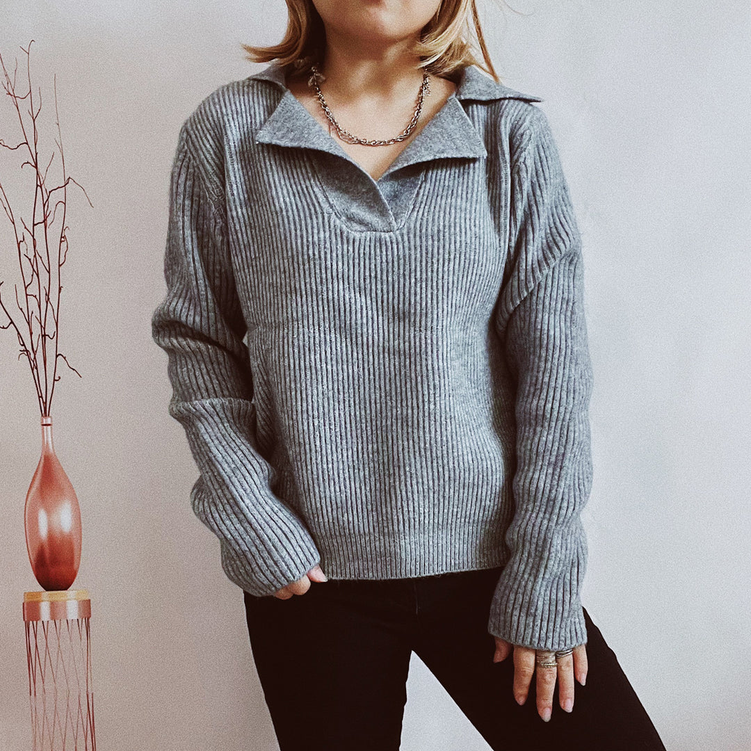 Damen lässiger Pullover mit modernem Rippdesign Drune