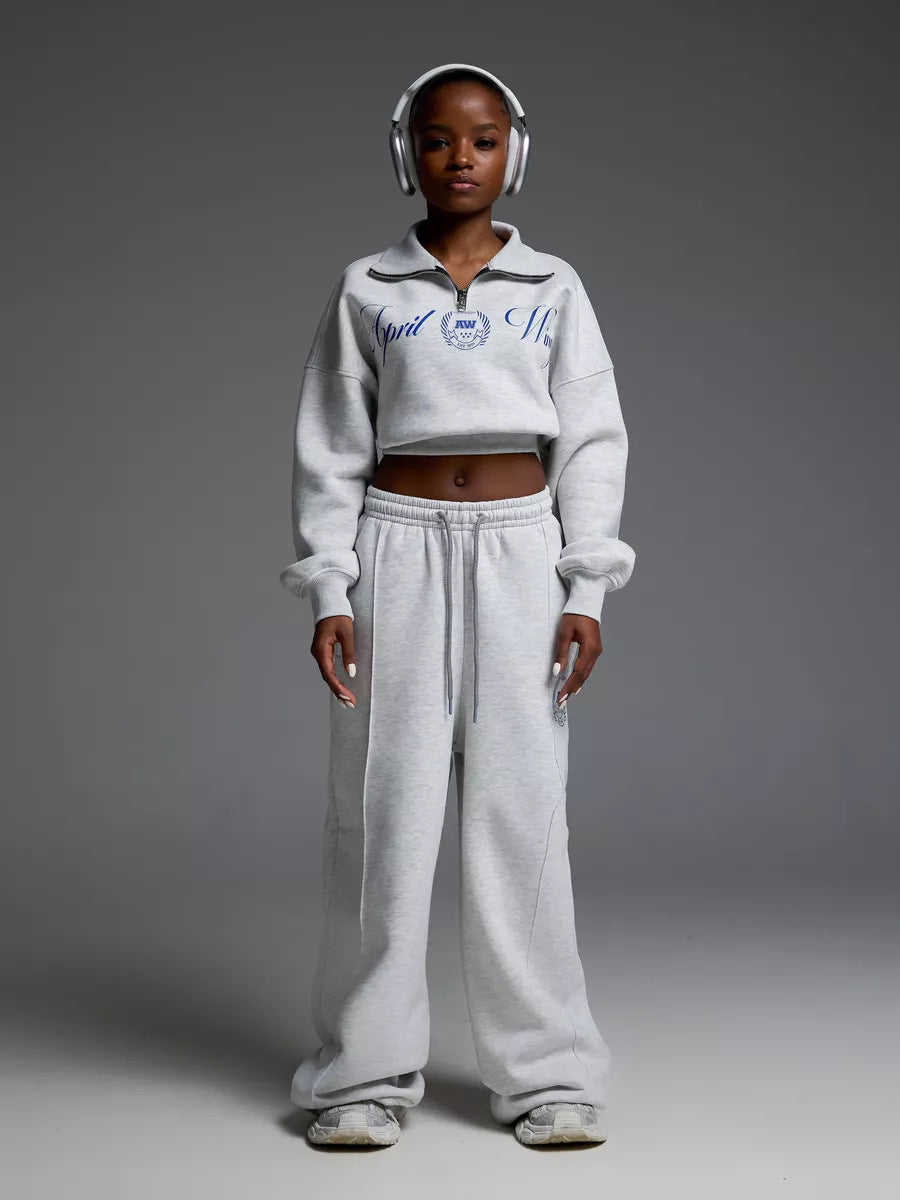 Damen Sportliches Cropped Sweatshirt und lässige Freizeithose Set Drune