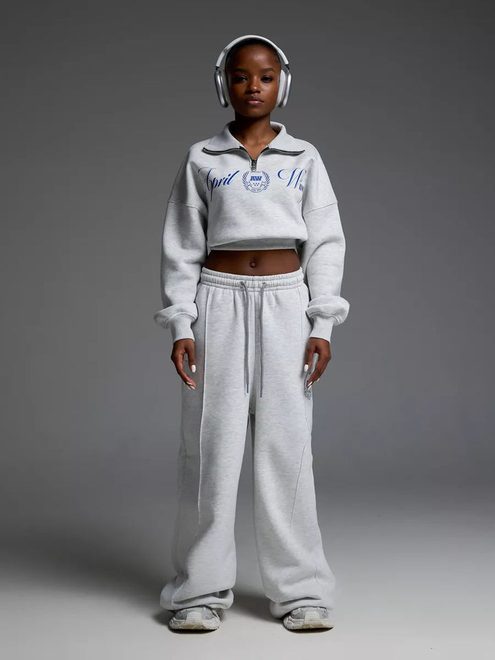Damen Sportliches Cropped Sweatshirt und lässige Freizeithose Set Drune