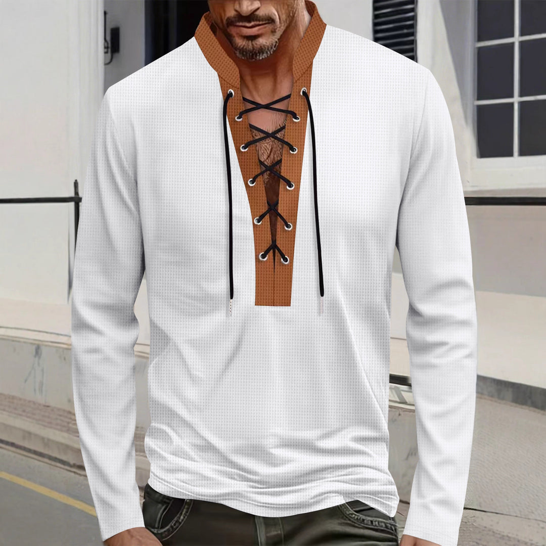 Herren modisches Langarmshirt mit einzigartigem Schnürdesign und ansprechendem Kragen Drune