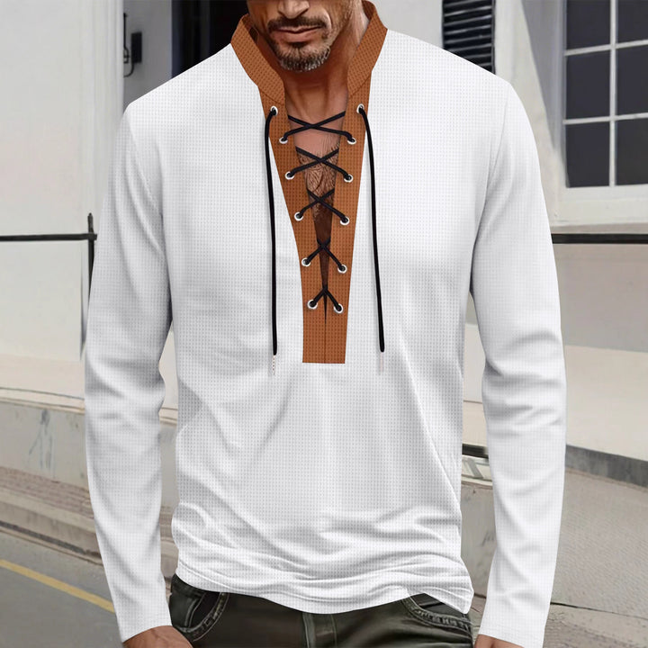 Herren modisches Langarmshirt mit einzigartigem Schnürdesign und ansprechendem Kragen Drune