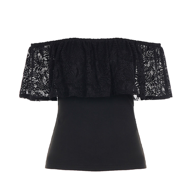 Damen Off-Shoulder Oberteil mit Rüschendetails und eleganten Spitzenakzenten Drune