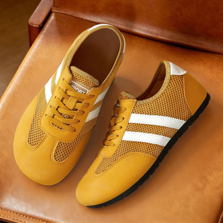 Damen nan retro-sportlicher Low-Top Sneaker mit atmungsaktivem Mesh, Veloursüberzügen und rutschfester Gummilaufsohle Drune