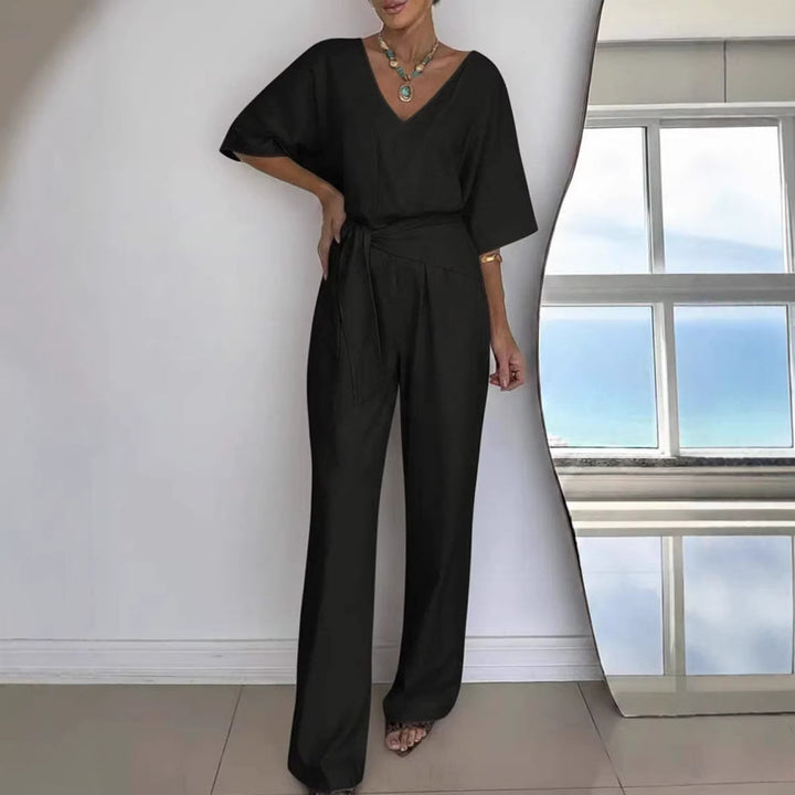 Damen Eleganter Jumpsuit mit tailliertem Schnitt und Wickelgürtel Drune