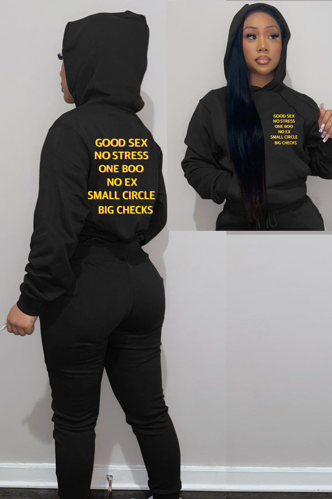 Damen Hoodie- und Jogginghose-Set mit motivierendem Schriftzug und lässigem Schnitt Drune