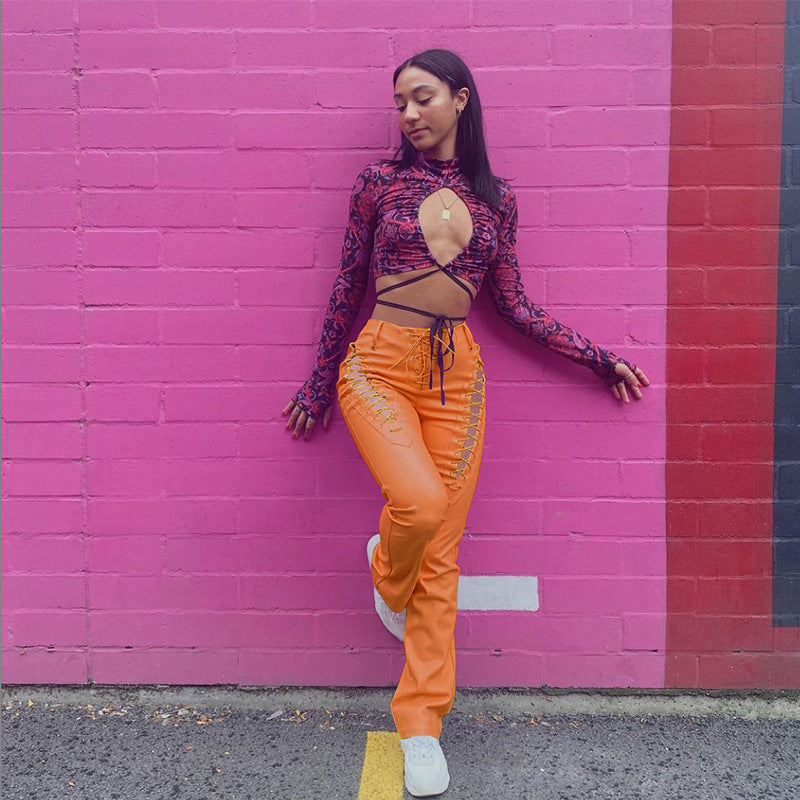Damen Crop-Top mit innovativem Cut-Out-Design und langen Ärmeln Drune