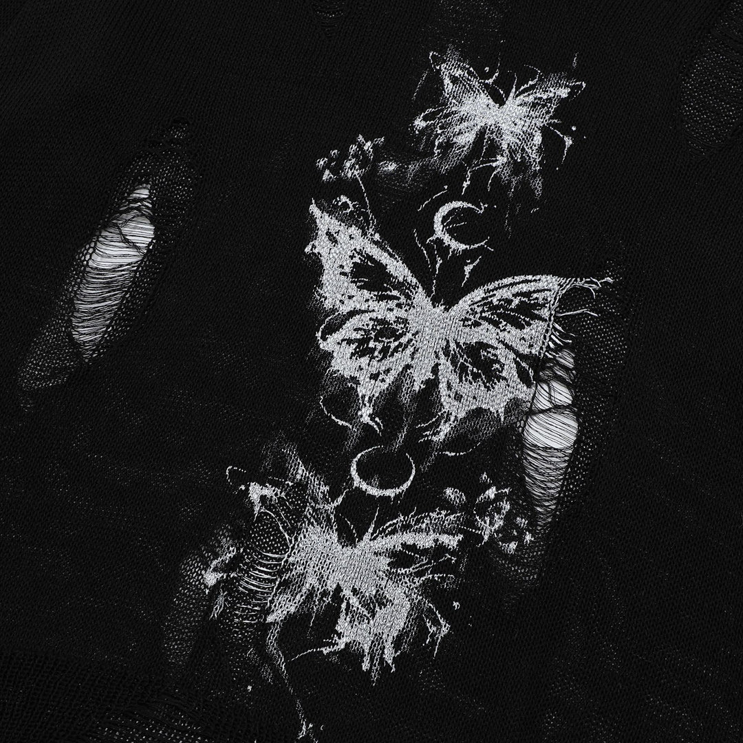 Damen oversized Pullover mit grafischem Print und distressed Details Drune