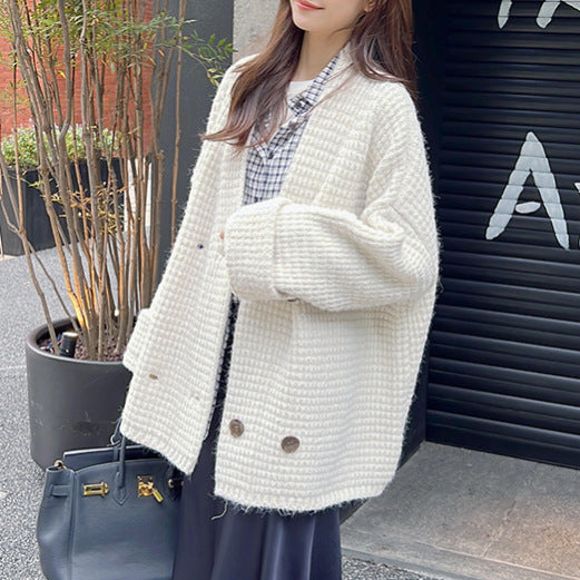 Damen Strickjacke mit doppeltem Knopfverschluss und weichem Material Drune