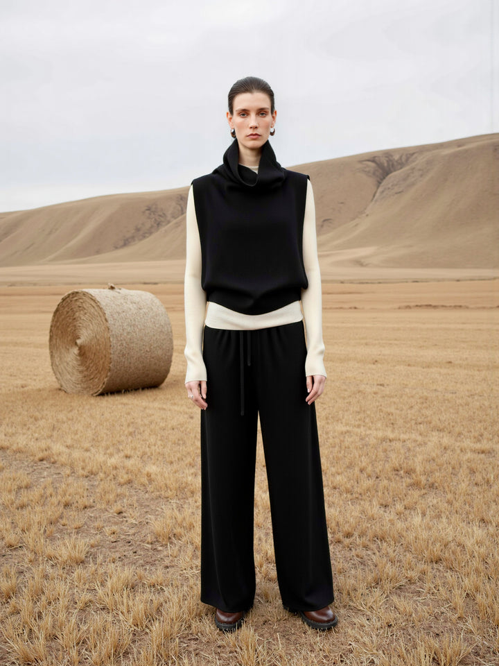 Damen Modischer Strickpullover mit hohem Kragen und weiten Hosen Drune