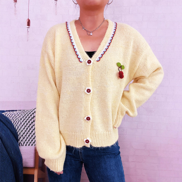 Damen verspielte Strickjacke mit buntem Knopfdesign und hohem Komfort Drune