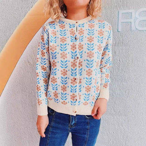 Damen kuschelige Strickjacke mit floralen Mustern Drune