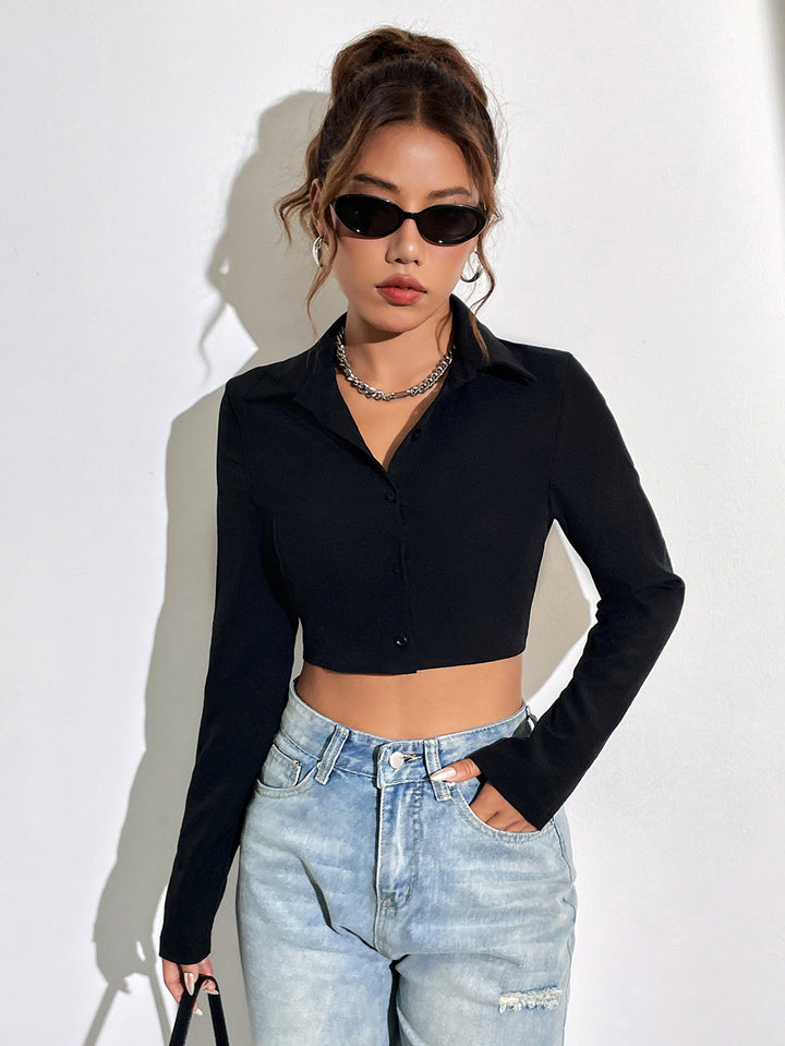 Damen cooles Crop-Oberteil mit zeitgemäßem Kragen und schmalem Schnitt Drune