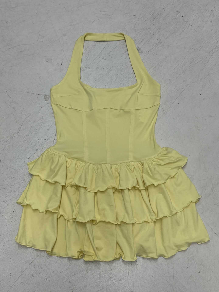 Damen Rapunzel-Kleid mit voluminösem Rüschendesign und tiefem Halterneck Drune