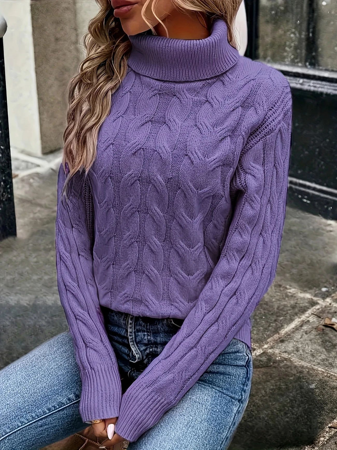 Damen Rollkragenpullover mit strukturiertem Zopfmuster Drune