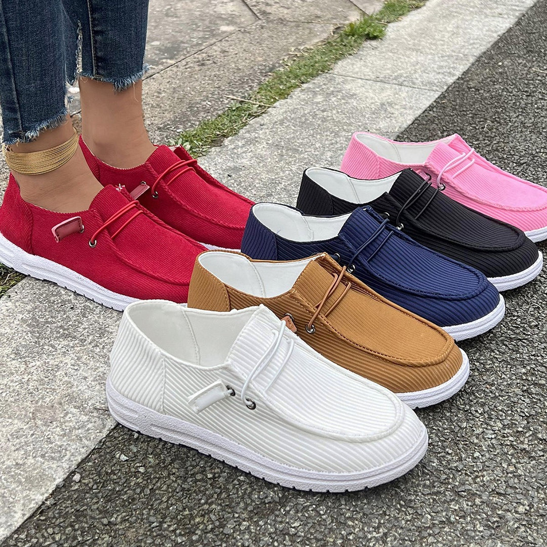 Damen nan lässige Slip-On Sneaker-Halbschuhe mit geripptem Textilobermaterial und elastischer Schnürung Drune