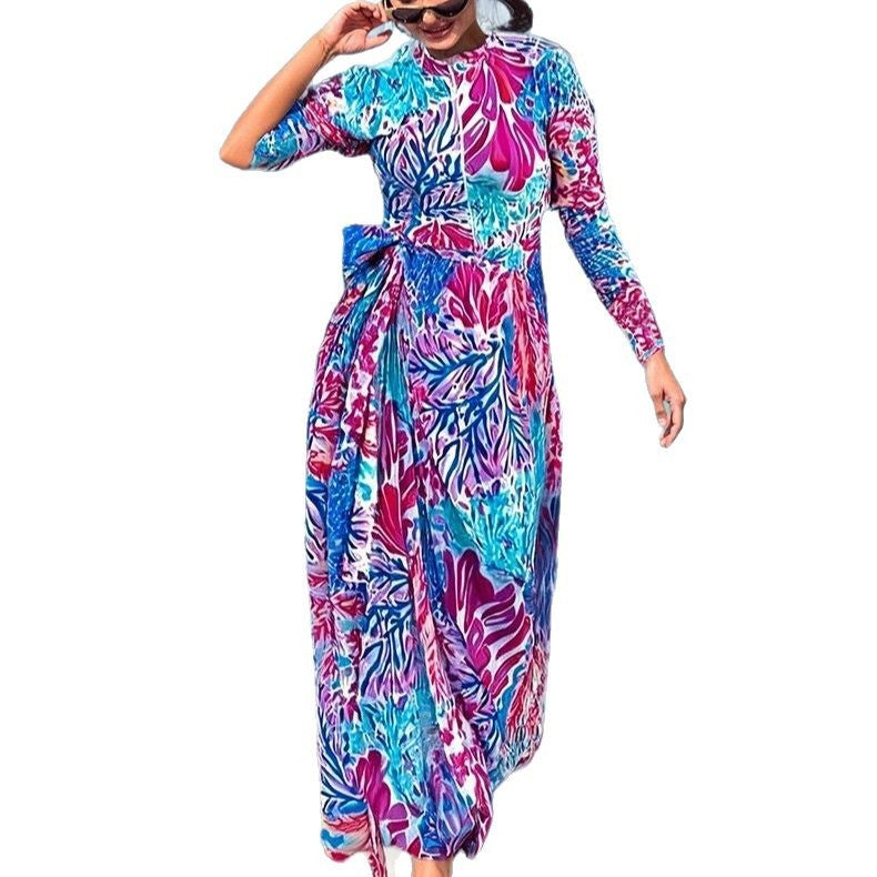 Damen Maxikleid mit floralem Druck und Schleifendetail Drune