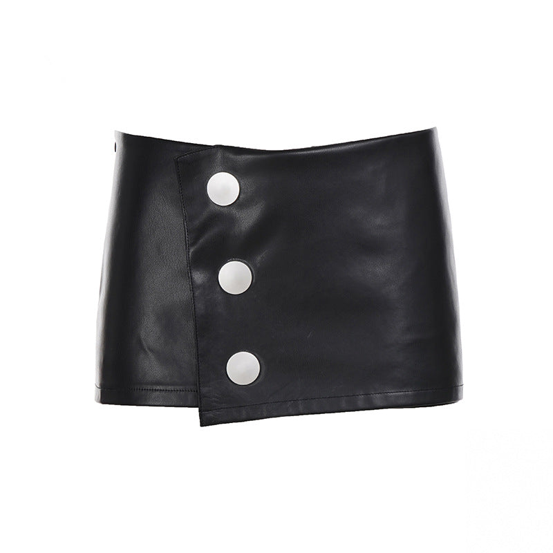 Damen Minirock aus Kunstleder mit Knopfdetails Drune