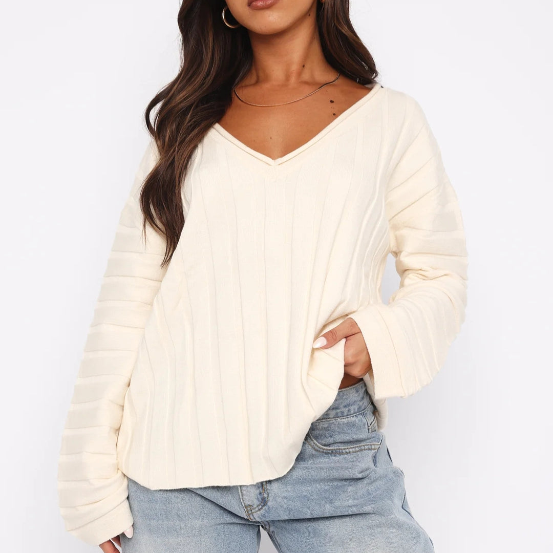 Damen strukturierter V-Ausschnitt Pullover Drune