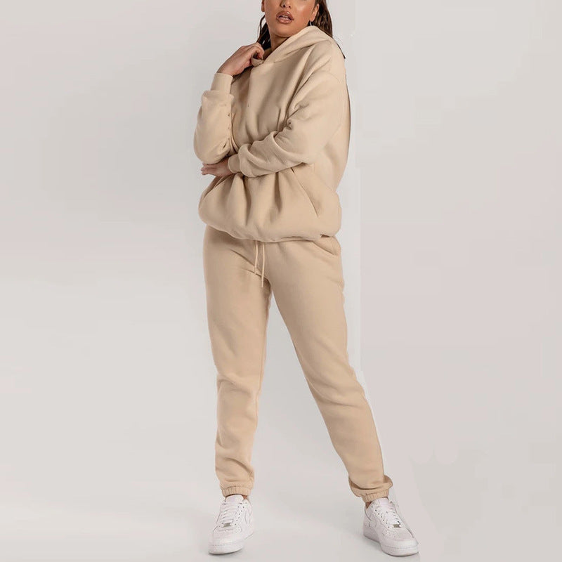Damen Lässiger Hoodie-Trainingsanzug mit praktischen Taschen und elastischem Bund Drune