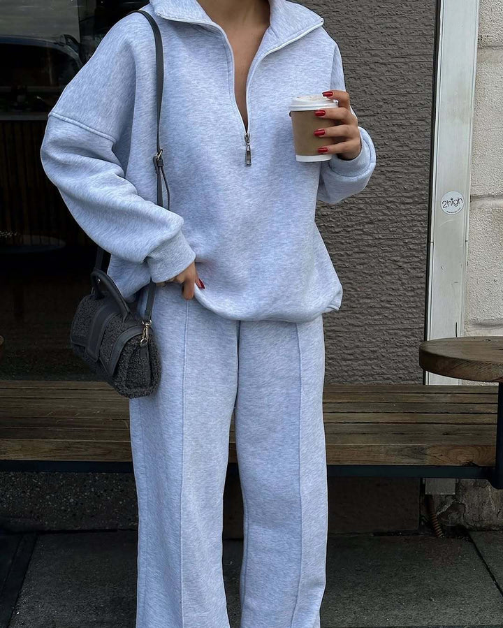 Damen nan Oversize Sweatshirt mit Halbzip und weiten Jogginghose Set Drune