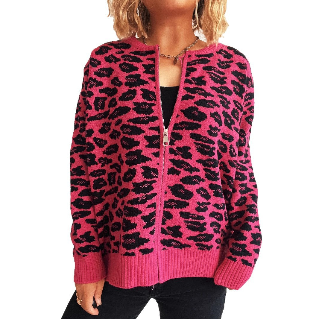Damen Strickjacke mit modernem Leopardenmuster und Zipperdetails Drune