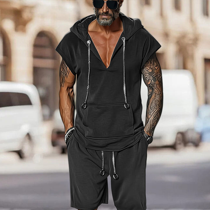 Herren lässiges Freizeit-Set mit stylischem Kapuzen-T-Shirt und Shorts Drune