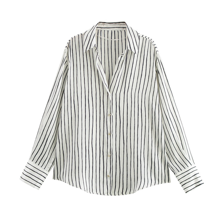 Damen nan oversized Satinbluse mit Hemdkragen, verlängerten Manschetten und abgerundetem Saum Drune