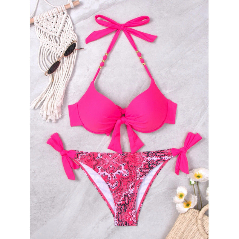 Damen Bikini-Set mit modischen Bindebändern und herausgearbeitetem Muster Drune