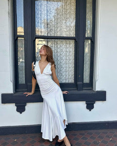 Damen elegantes Wickelkleid mitseitlichem Schlitz und dekorativen Rüschen Drune