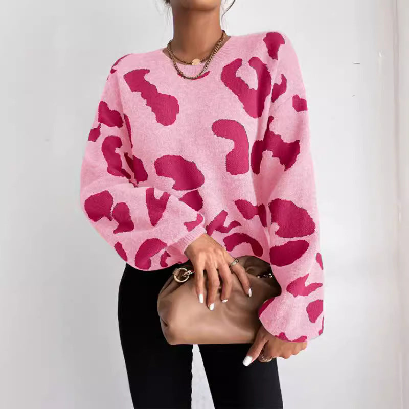 Damen modischer Strickpullover mit trendigem Leo-Design und weitem Schnitt Drune