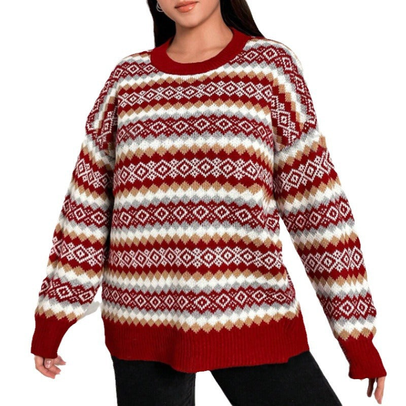 Damen Grob gestrickter Pullover im festlichen Fair-Isle Design Drune