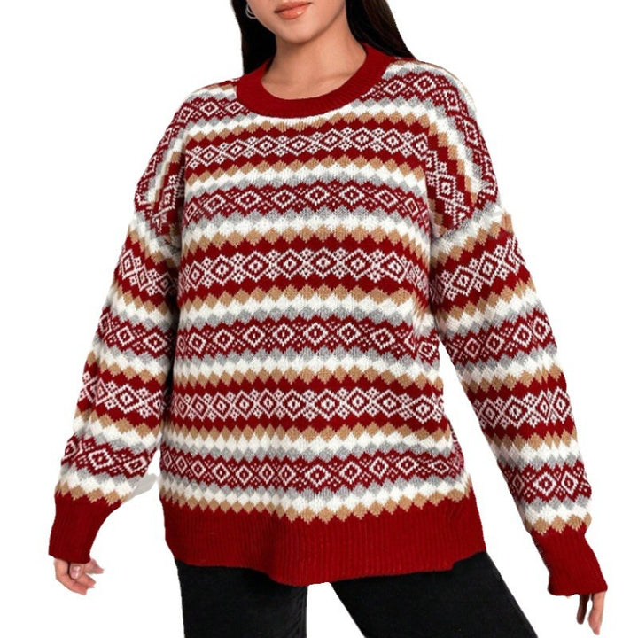 Damen Grob gestrickter Pullover im festlichen Fair-Isle Design Drune