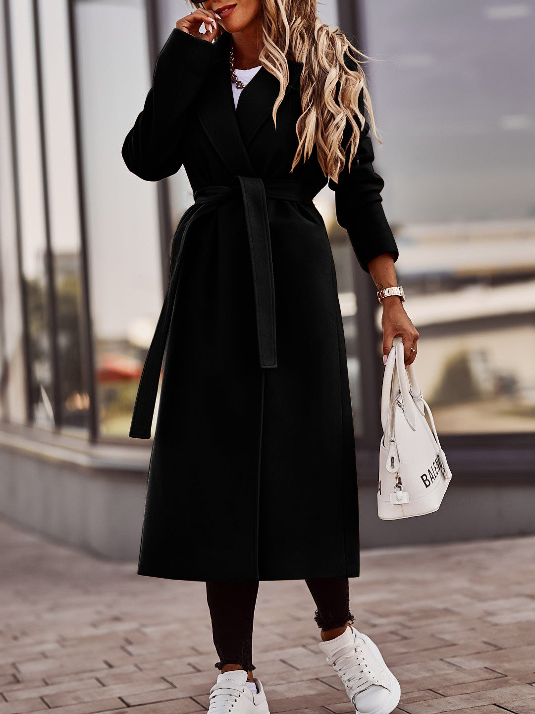 Drune | Langer Wollmix Eleganter Schnitt Mit Gürtel Klassisches Trenchcoat Design