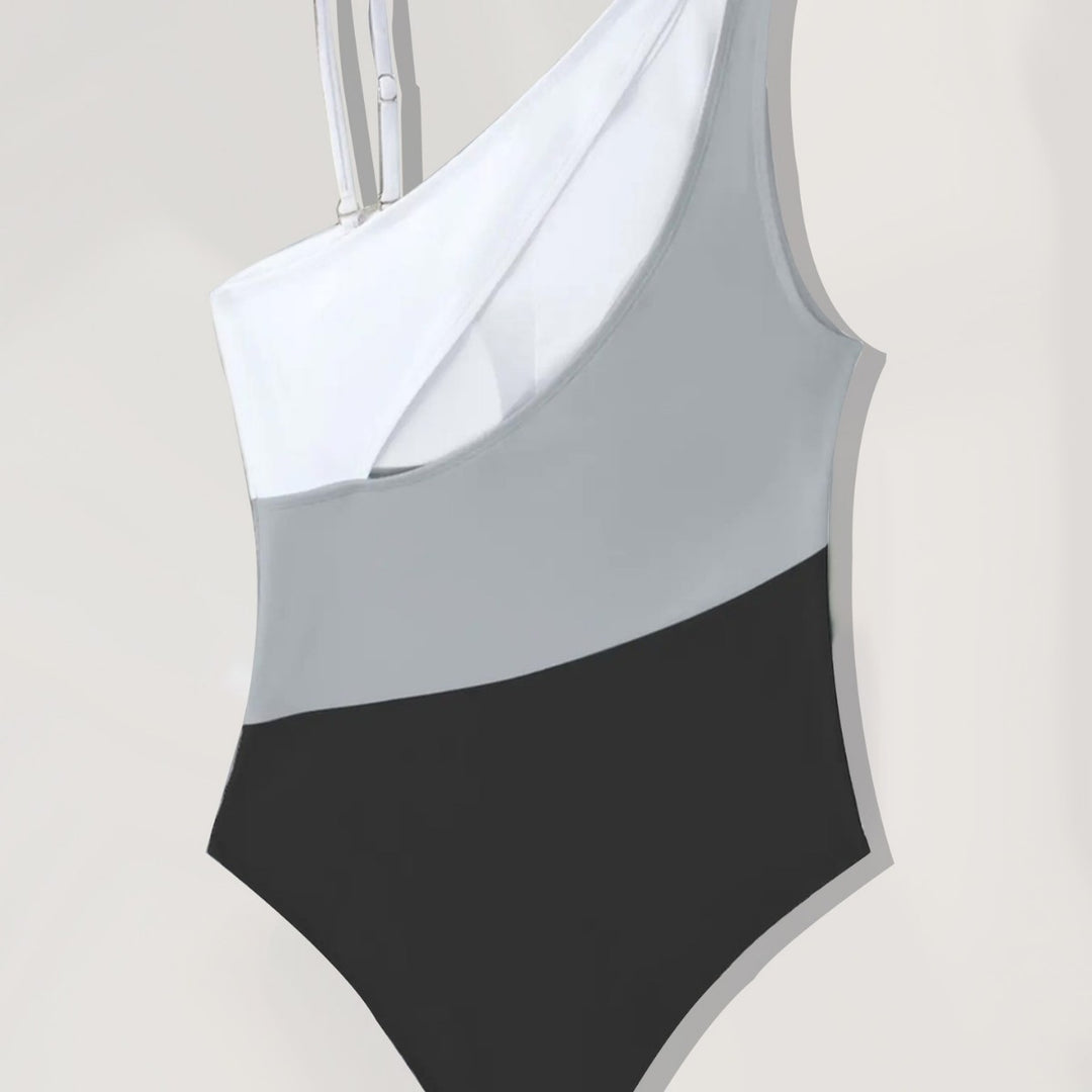 Damen Einseitiger Badeanzug mit modernem Farbblock-Design Drune
