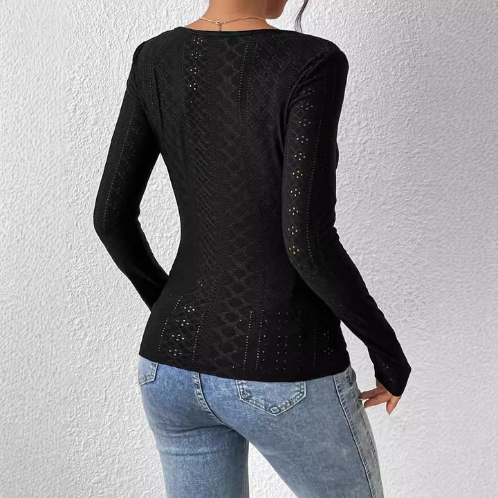 Damen Langarm Bodysuit mit quadratischem Ausschnitt und raffinierten Rüschen Drune